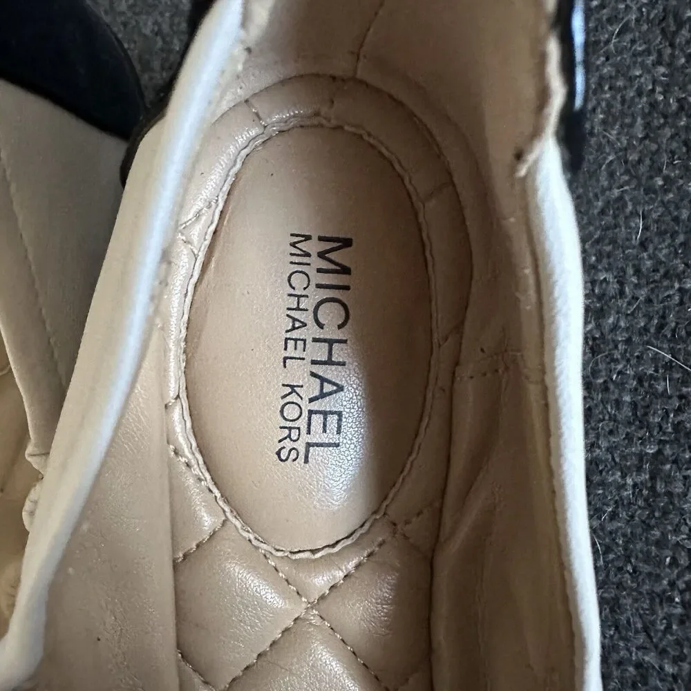 Michael Kors Women's City Ballet Leather/Patent Nude Black Flats‎ Size 6M